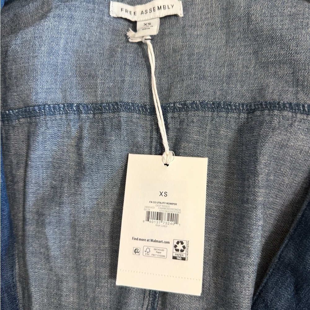 Dark Blue Denim Short-Sleeve Jumpsuit - Picture 3 of 7